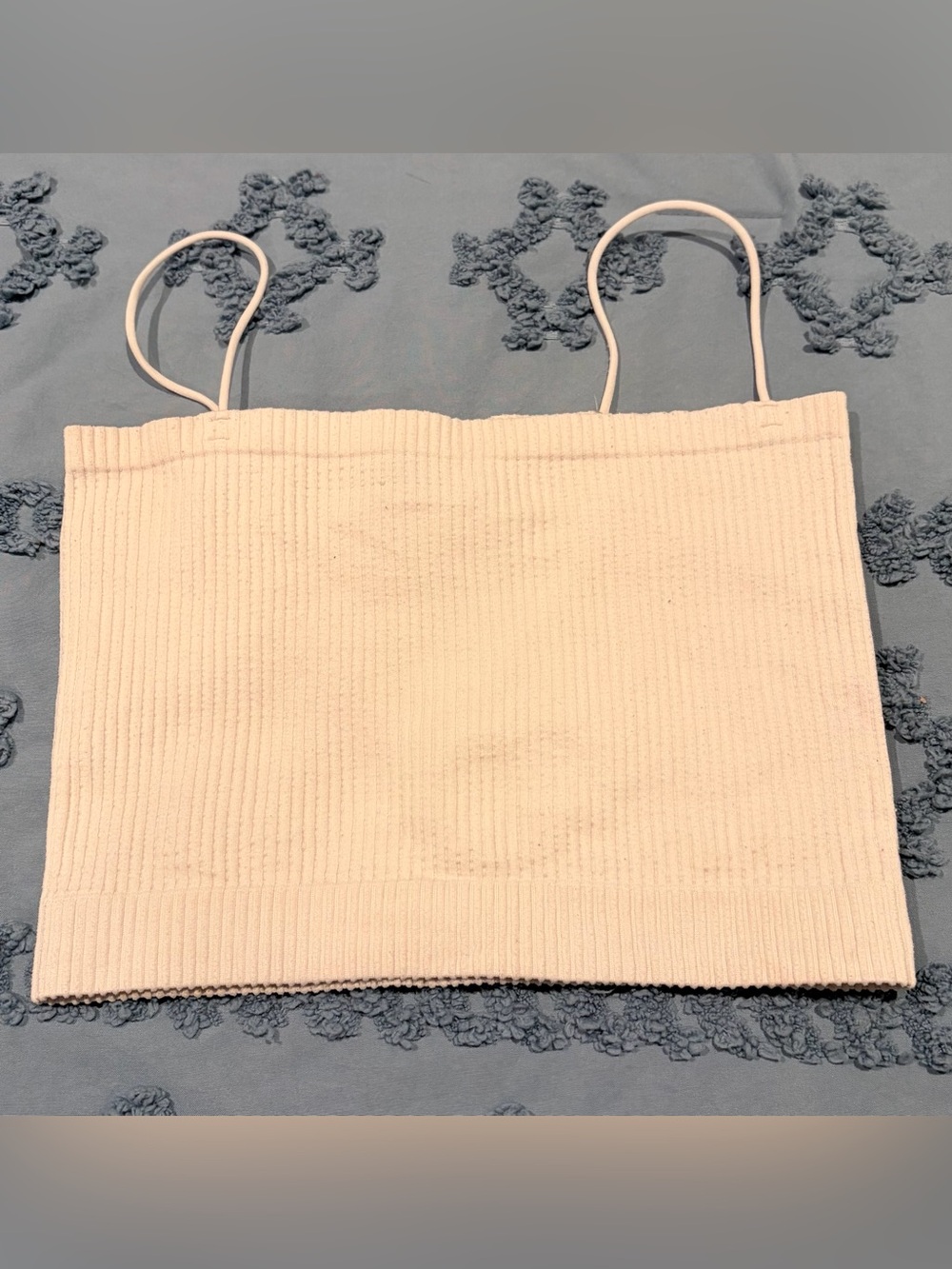 Alya Ribbed Thin Strap Crop Top in Light Cream